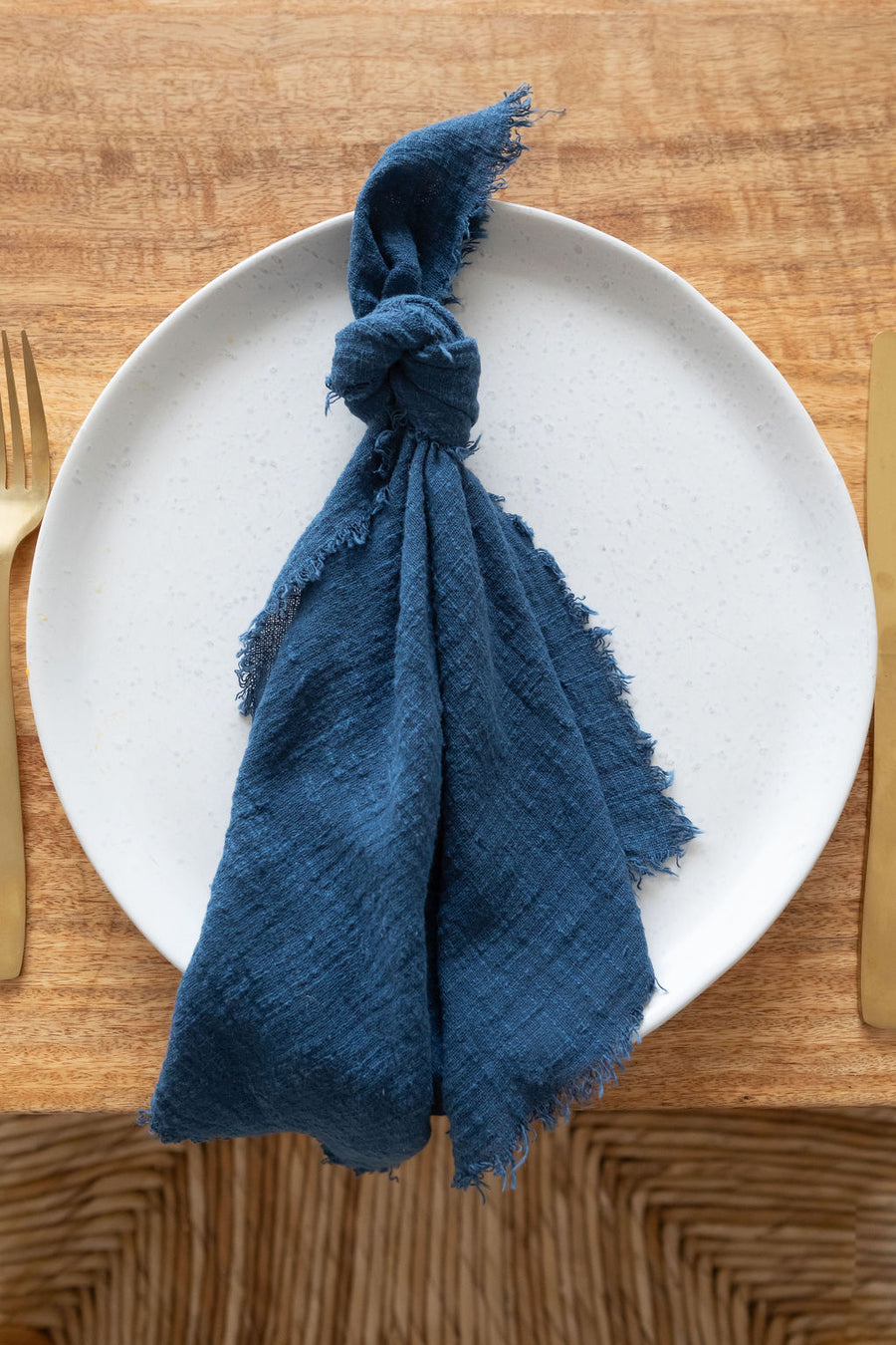 cobalt blue frayed napkin