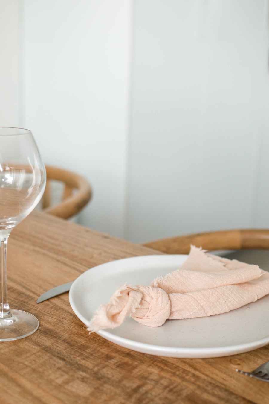 light pink frayed cotton napkins table linen