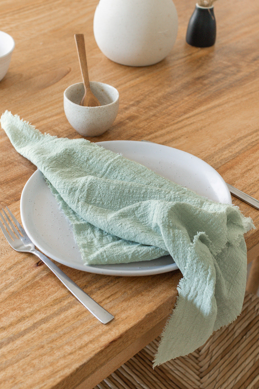 seafoam frayed napkin