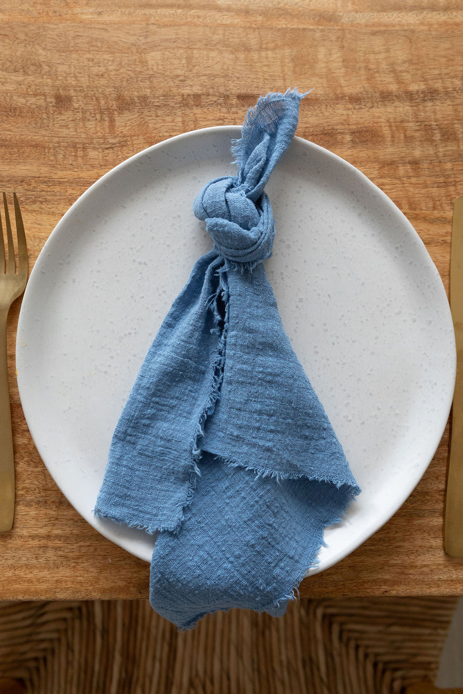azure blue frayed napkin