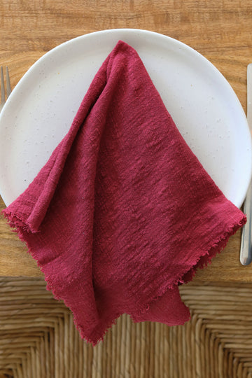 burgundy frayed napkin