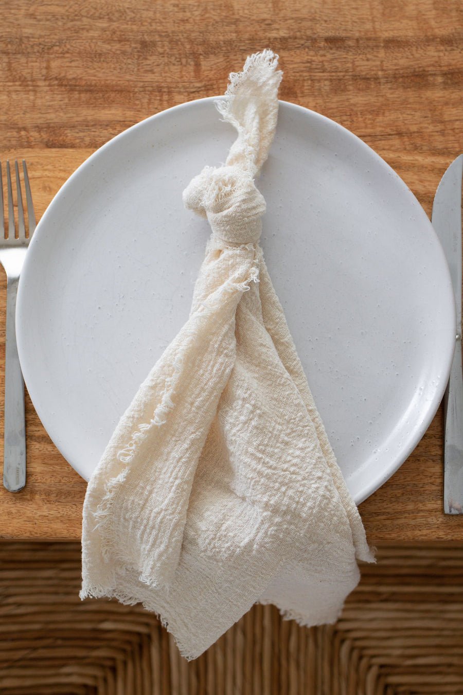 cream frayed napkin