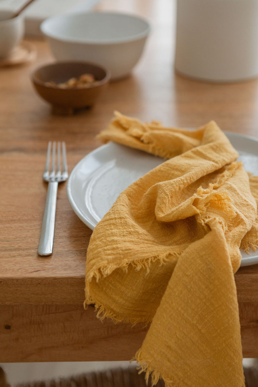 mustard frayed napkin