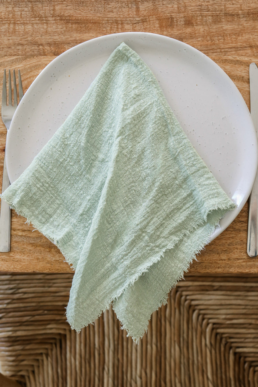 seafoam frayed napkin