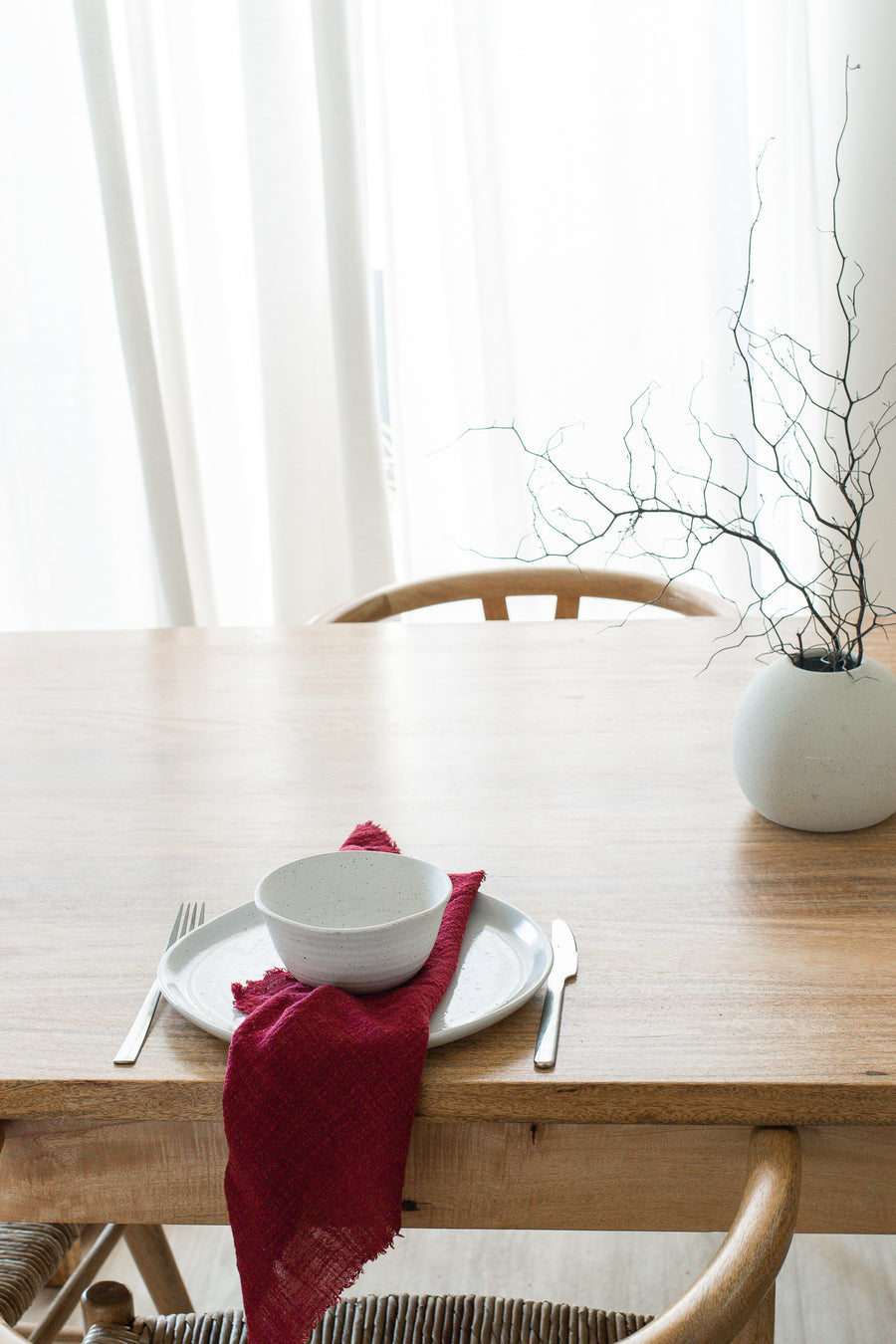 burgundy maroon frayed cotton napkins table linen